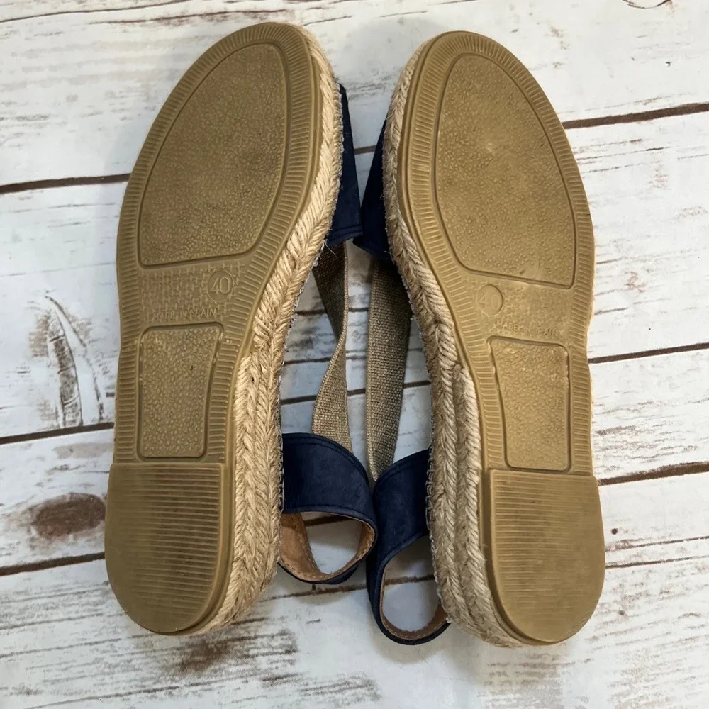 Toni Pons Origens Espadrille Sandals Navy Blue Suede Elastic Strap Spain Size 40